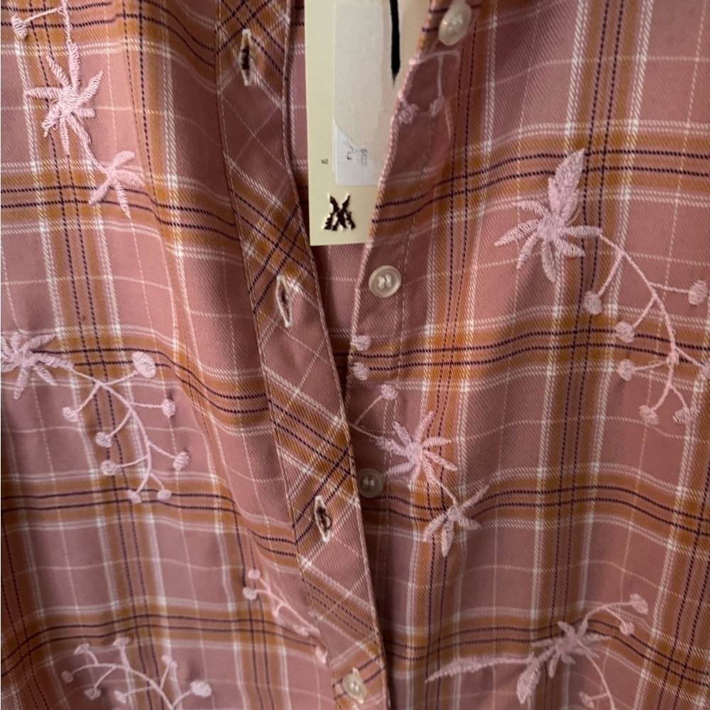 NEW Miss Me MM Vintage Embroidered Floral Plaid Top Pink Mauve Long Sleeve - Picture 2 of 7